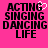 Pixelated text on bright pink background with black letters and a white heart symbol replacing the 'G' in ACTING.