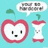 Pixelated icon shows two apple-themed figures on light blue background; left figure is whole red apple with white face and black eyes/mouth, right is sliced apple core with green stem.