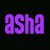 Two side-by-side pixelated text displays of 'asha' on contrasting backgrounds, one purple-on-black and the other black-on-purple.