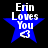 Blue star-shaped icon with white text "Erin Loves You" and a heart symbol, displayed in four variations showing pixel-level differences.