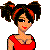 Pixelated character in red dress with Mickey Mouse head props and text 'Mickey Mouse Rules' below.