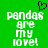 Green background with white pixelated text reading 'pandas are my love!' and a black heart symbol above the text.