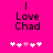 Bright pink background with black text reading "I Love Chad" and five pixelated hearts below, where the third heart changes color between frames.