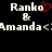 Pixelated text displays 'Ranko' with a red heart replacing the 'o', 'R', and 'Amanda' with a less-than symbol before 'Amanda' on a black background.