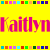 Yellow background with repeating pink text 'Kaitlyn' and horizontal color bar patterns above and below the text