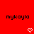 Red background with repeated black text 'mykayla' and white pixelated hearts in a pattern