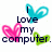 Pixelated icon with three heart shapes and text reading "I Love my computer." in dark blue, pink, and green.