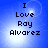 Blue background with pixelated text "I Love Ray Alvarez" in four quadrants, each showing a different light effect.