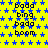 Yellow background with blue star pattern and repeated text 'bada bing bada boom' in black pixelated font.
