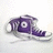 Purple high-top sneaker with white laces and sole, angled view on light background.