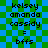 Pixelated text on a blue-green checkered background with two identical vertical of names and equals signs