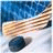 Pixelated hockey stick and puck on blue background with text 'I love hockey!' in black block letters.