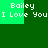 Green background with white pixelated text reading "Bailey I Love You" repeated in two horizontal sections, each section containing a green square above and below the text.