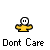 Pixelated character with white face and yellow shirt appears in four positions on gray background, each with 'Dont Care' text below.
