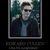A pixelated portrait of a person in sunglasses and a dark jacket over a blue shirt, framed by a gray border with text below.