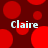 Red circular shapes on dark red background with four instances of the text 'Claire' in white pixelated font.