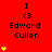 Red background displays repeated 'I <3 Edward Cullen' text with yellow heart symbols in varying quantities across a