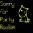 six colored cartoon cat icons with 'Sorry for Party Rockin' text, each icon in a distinct color on black background