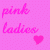Pixelated pink text 'pink ladies' on a dotted background with one heart symbol, displayed in two identical side-by-side