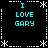 Four identical pixelated text arranged in a on a black background with white decorative borders and asterisks