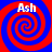 Four identical spiral patterns in red and blue with white text 'Ash' at the top of each spiral.