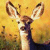 Pixelated static image of a deer's head and neck against a yellow-orange gradient background with blurred green foliage on the left.