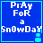 A 4-frame animated contact sheet showing a blue square icon with white pixelated text "PrAy FoR a SnOwDaY" and a small cyan snowflake animation at the bottom right corner of each frame.