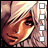 A 48x48 pixel animated contact sheet showing two frames of a buddy icon with a character's face on the left and text elements on the right against a black background.