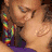 A pixelated image split into two sections: a close-up of a person's face on the left and a colorful graphic with text on the right.
