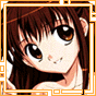 Two anime-style character portraits with orange borders, one brown-haired smiling and the other red-haired winking with tongue out, below an orange square with white 'TF' text.