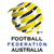Yellow and blue striped spherical icon with white accents, below which is pixelated text reading 'FOOTBALL FEDERATION AUSTRALIA' on a gray background.