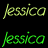 A 4-frame contact sheet of a single animated icon showing the name "Jessica" in different colors across frames, displayed on a black background with no visible grid or border within the icon itself.