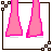 Pixel art contact sheet showing six frames of an animated buddy icon featuring a blonde female character in pink pants and white top with text "in love".