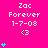 Bright pink background with white text 'Zac Forever 1-7-08 <3' repeated across six positions, each accompanied by cyan heart symbols in varying quantities and arrangements.