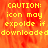 Yellow pixelated text on an orange-red gradient background warns 'CAUTION: icon may expolde if downloaded' with a gray rectangle in the bottom-right corner.