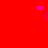 Red background with pink heart and purple pixel clusters, some forming small shapes.