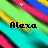 nine shows a static 'Alexa' text icon with diagonal striped background and animated heart symbols changing color across frames