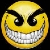 Static yellow emoji face with exaggerated facial features on black background, pixelated rendering style.