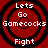 Red background with four identical circular target-like icons containing white text reading "Lets Go Gamecocks Fight" in pixelated font.