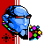 Pixelated blue head with red eyestripes exhaling colorful geometric shapes against a split red-gray background.