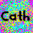 Static 48x48 pixel buddy icon featuring the word "Cath" in bold black letters against a vibrant, multicolored pixelated background with cyan, magenta, yellow, and green squares.