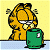 Pixelated cartoon cat with orange fur and black stripes holding a green trash can against yellow background, next to green text reading "Original Icons .com" on dark green background.