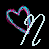 A heart-shaped outline with a trailing curved line, displayed in multiple color variations against black and gray backgrounds.
