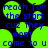 Pixelated blue text on black background with bright green circular shapes, displaying the phrase "reach for the stars cuz they wont come to u" in a repeating pattern.