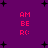 Purple background with black plus signs and pink text 'AM BE RC:' arranged in four vertical