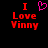 Pixelated red text "I Love Vinny" with a pink heart symbol on black background, left side shows a blurred version of the text.