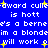 Blue background with white pixelated text and yellow starbursts; text repeats phrases like 'is hott' and 'a berne' with partial words and symbols.