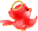 Three pixelated birds with golden halos fly against a gray background, each in distinct red, orange, and yellow hues with rounded bodies and small beaks.