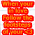 Red text on white background reads 'When your in love Follow the footsteps of your <3 Tell him?... Listen to your heart. Thats the key to know when your in LOVE....' with orange outline.