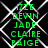 Green text listing names over a black background with white geometric patterns, displayed in two identical vertical